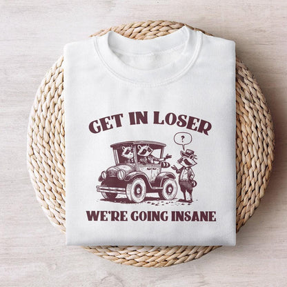 Get in Loser We're Going Insane Funny Raccoon Trash Panda PNG, Cute Hand