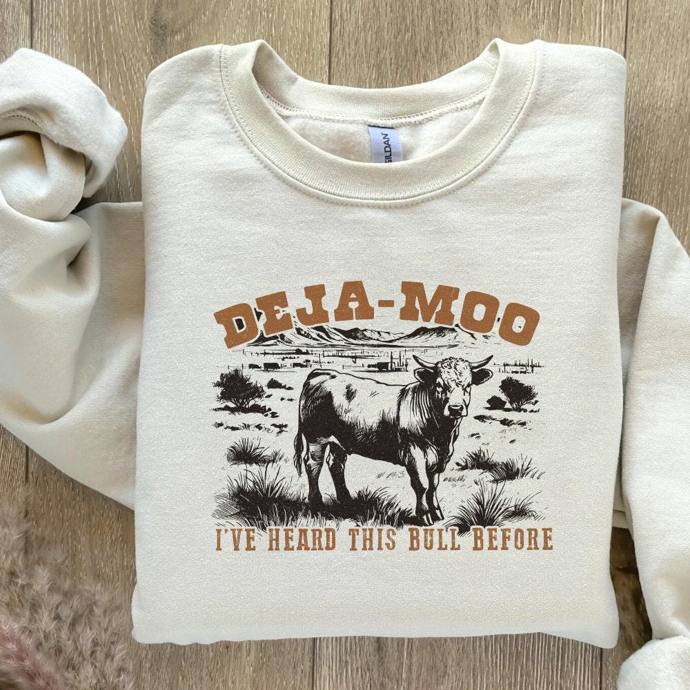 Deja Moo Heard This Bull Before PNG Western Cow, Vintage Style - 300 DPI