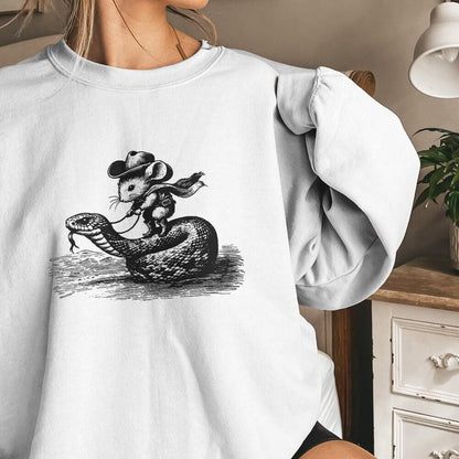 Mouse Cowboy on Snake PNG, Whimsical Western Art - 300 DPI Design for