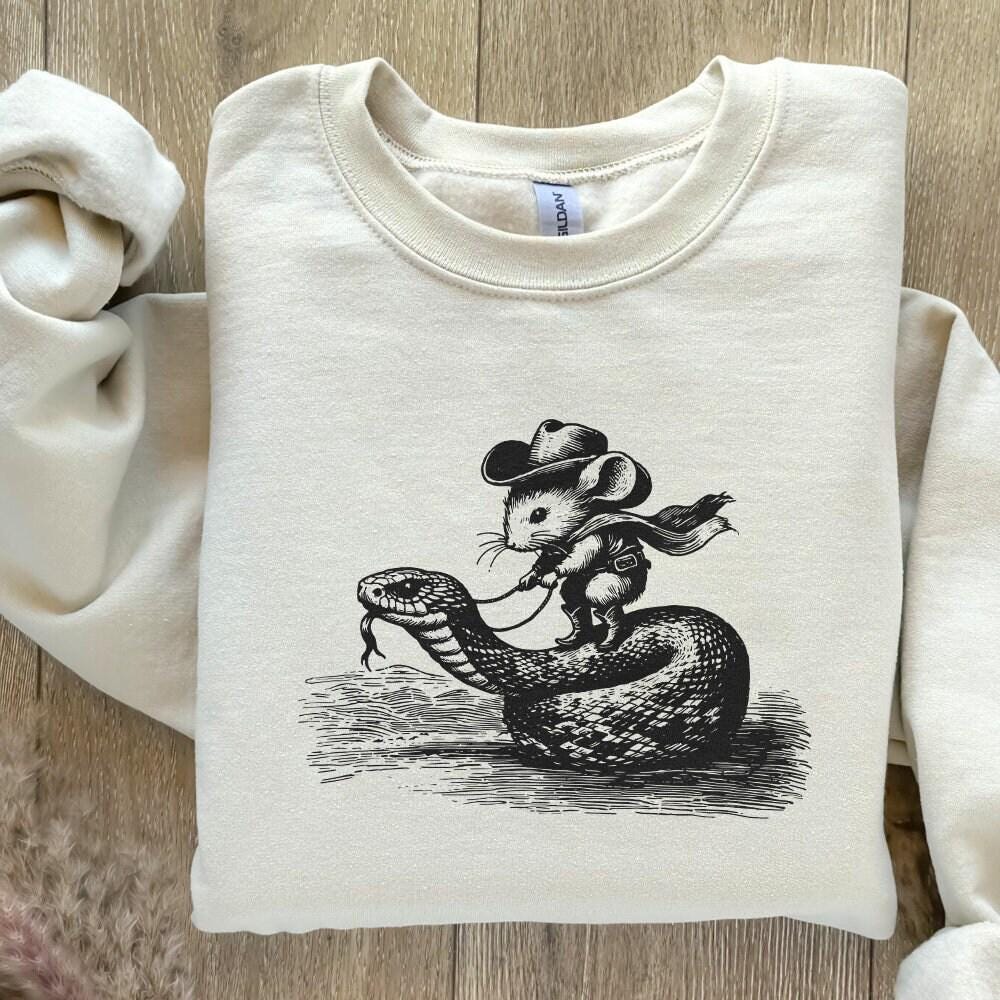 Mouse Cowboy on Snake PNG, Whimsical Western Art - 300 DPI Design for