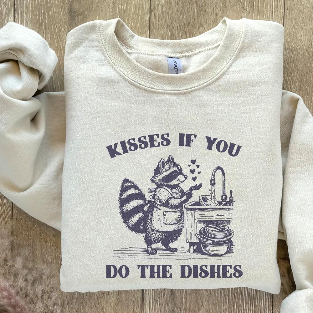 Kisses If You Do the Dishes PNG, Cute Raccoon Kitchen PNG - 300 DPI