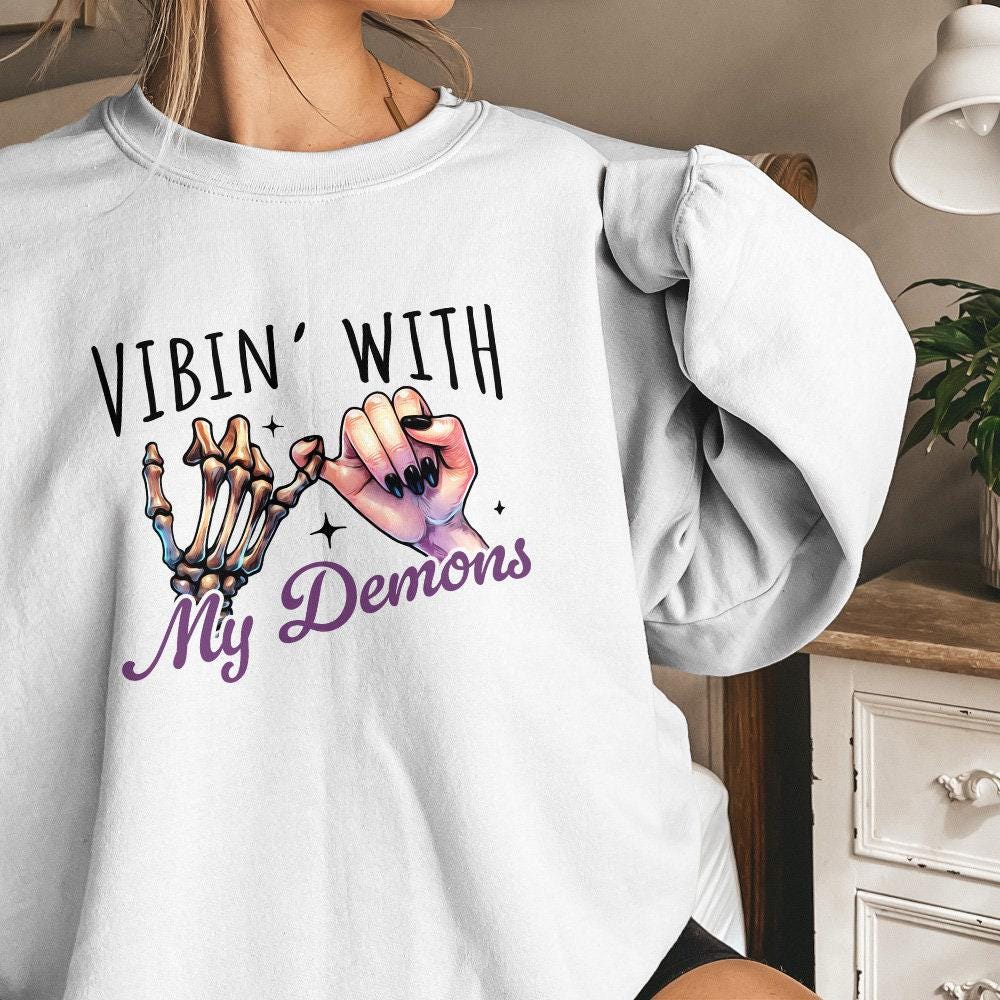 Vibin With My Demons Png, Retro Halloween Png - 300 DPI Design for T-Shirt