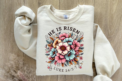He Is Risen! Floral Easter PNG, Christian Easter Sublimation Design - 300