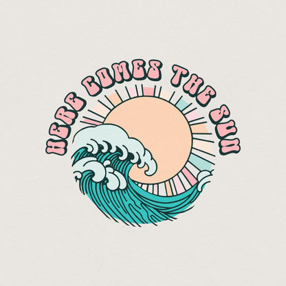 Here Comes the Sun PNG, Retro Beach Waves Summer Design - 300 DPI Design