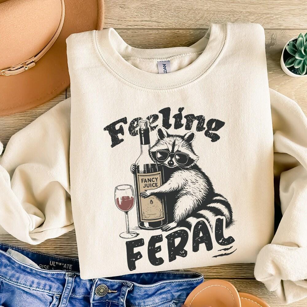Funny Raccoon Shirt PNG, Feeling Feral Digital Download - 300 DPI Design