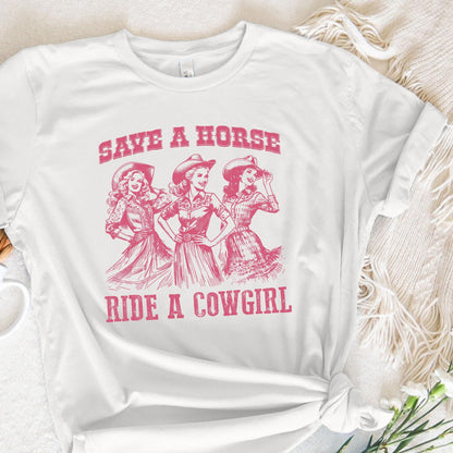 Retro Save A Horse Ride A Cowgirl PNG, Funny Lesbian Cowgirl Digital