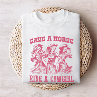 Retro Save A Horse Ride A Cowgirl PNG, Funny Lesbian Cowgirl Digital