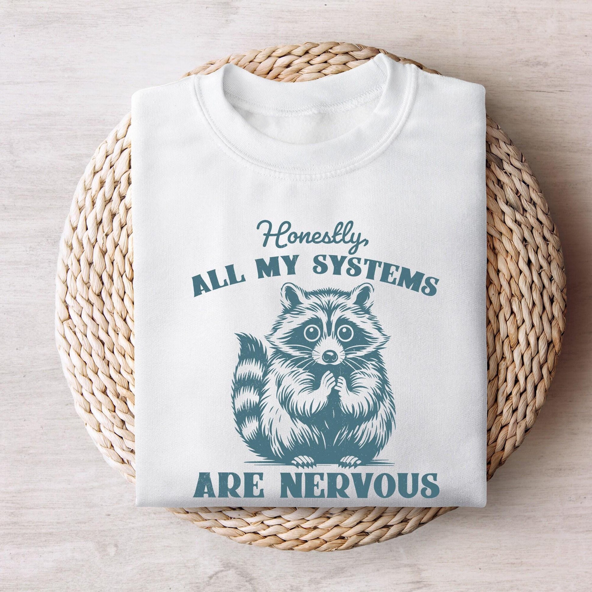 Honestly All My Systems Are Nervous PNG, Retro 90s Sarcastic Raccoon -