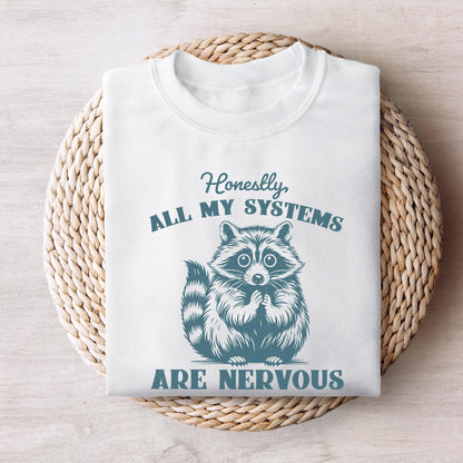 Honestly All My Systems Are Nervous PNG, Retro 90s Sarcastic Raccoon -