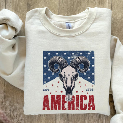 Western Bull Skull American Flag PNG, 4th of July Sublimation Design -