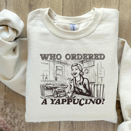 Who Ordered a Yappachino Retro Woman in Coffee Shop PNG, Vintage Cafe