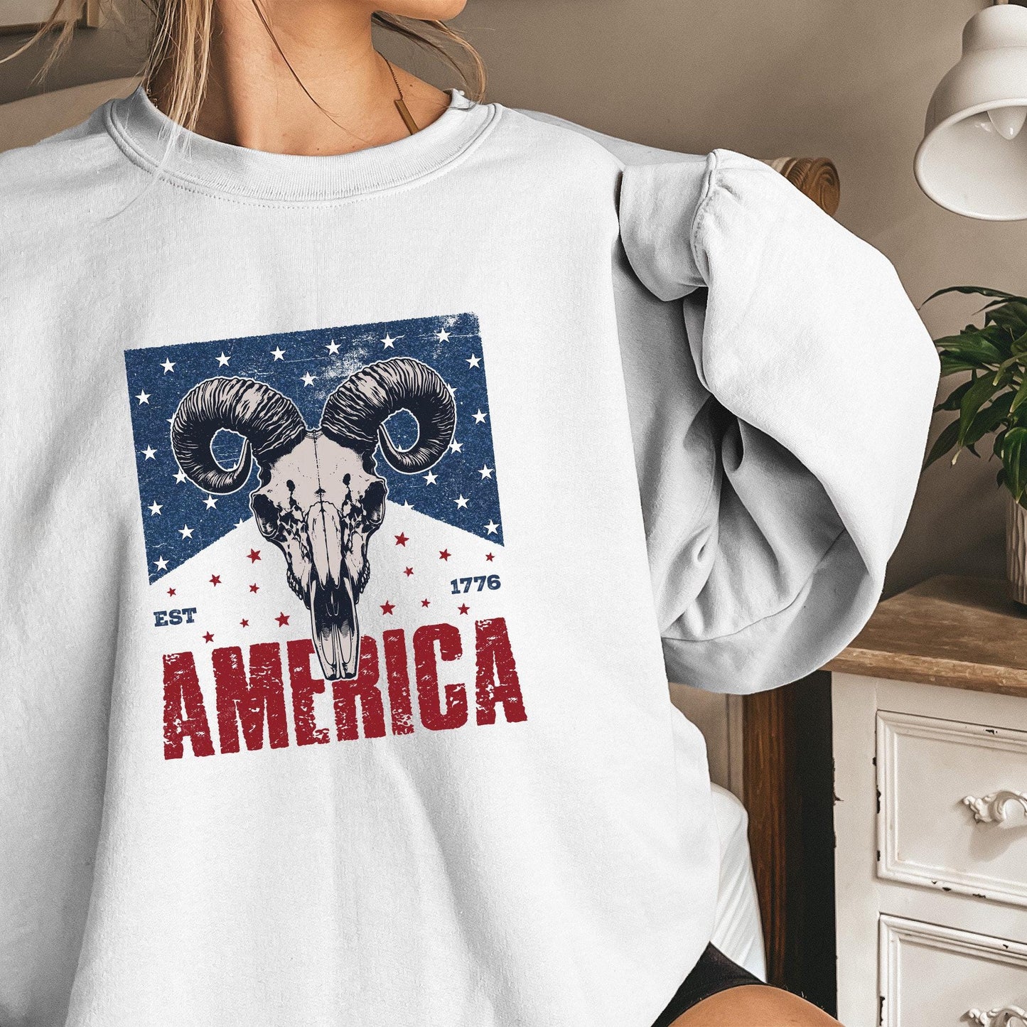 Western Bull Skull American Flag PNG, 4th of July Sublimation Design -