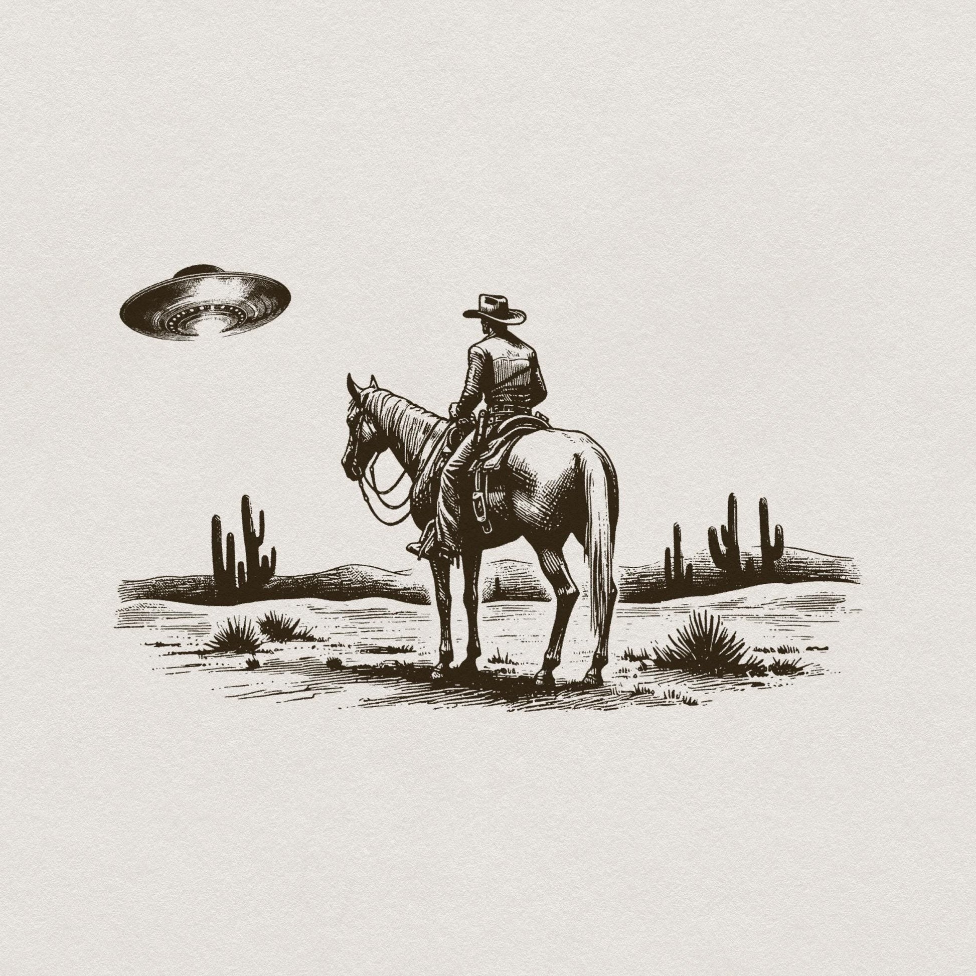 Cowboy and UFO PNG, Vintage Western Digital Download - 300 DPI Design for