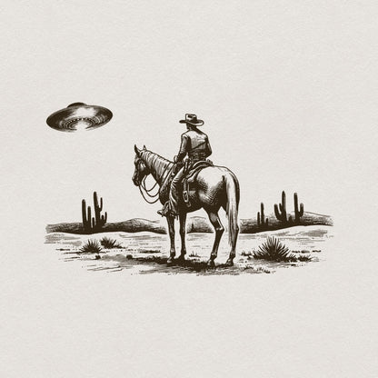 Cowboy and UFO PNG, Vintage Western Digital Download - 300 DPI Design for