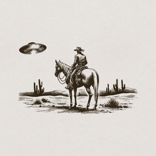 Cowboy and UFO PNG, Vintage Western Digital Download - 300 DPI Design for