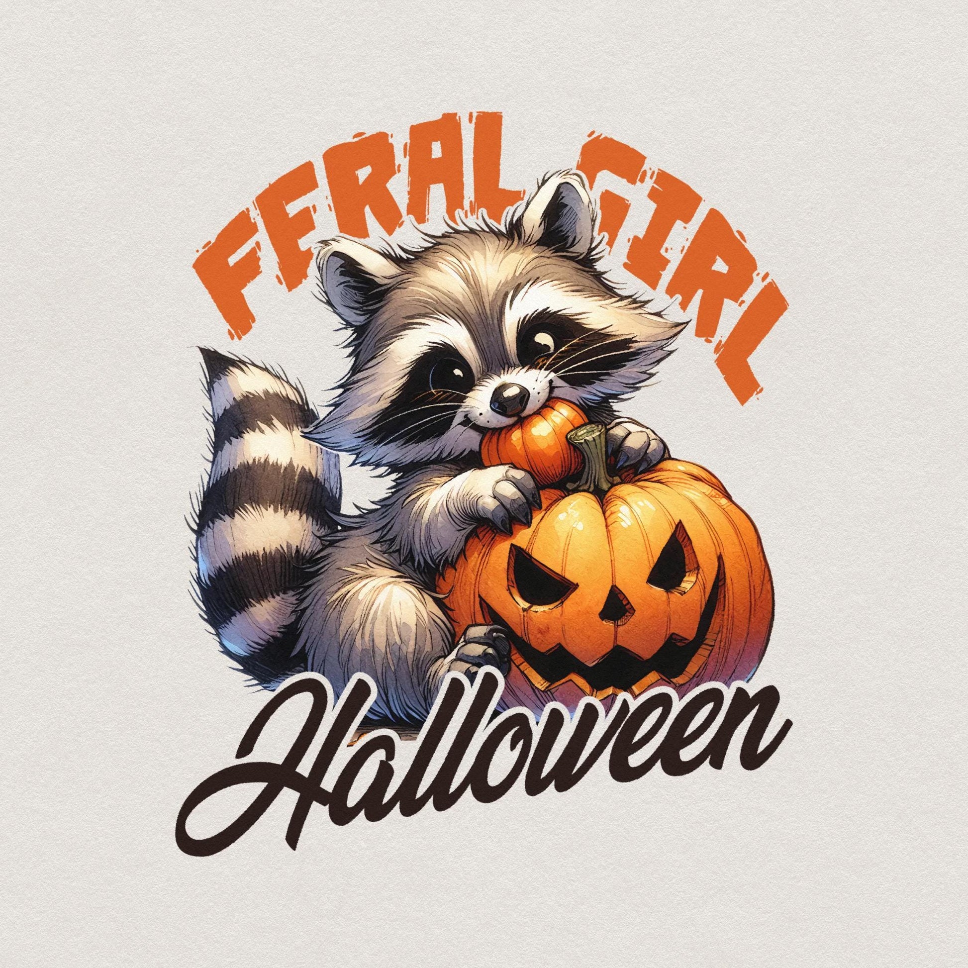 Feral Girl Halloween Png, Halloween Raccoon Png - 300 DPI Design for