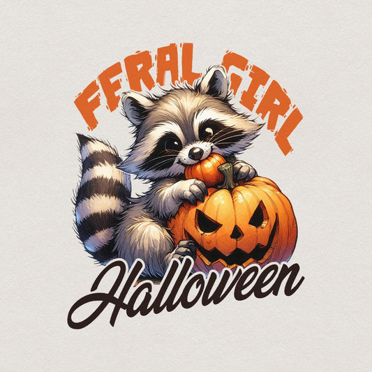 Feral Girl Halloween Png, Halloween Raccoon Png - 300 DPI Design for
