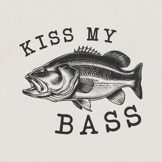 Kiss My Bass PNG Sublimation Design, Fishing Life - 300 DPI Design for