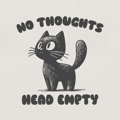 No Thoughts Head Empty Black Cat, Kawaii Funny Black Kitty - 300 DPI