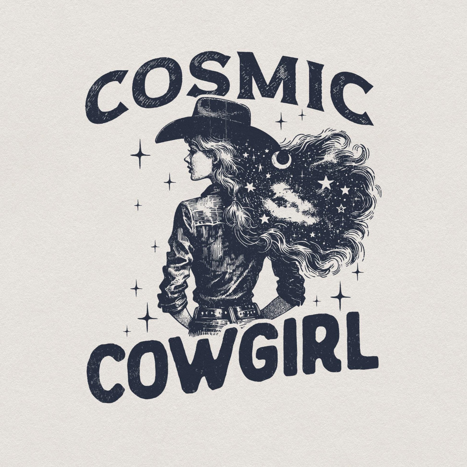 Retro Cosmic Cowgirl PNG, Starry Night Space Cowgirl - 300 DPI Design for