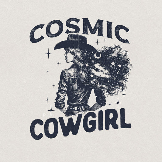 Retro Cosmic Cowgirl PNG, Starry Night Space Cowgirl - 300 DPI Design for
