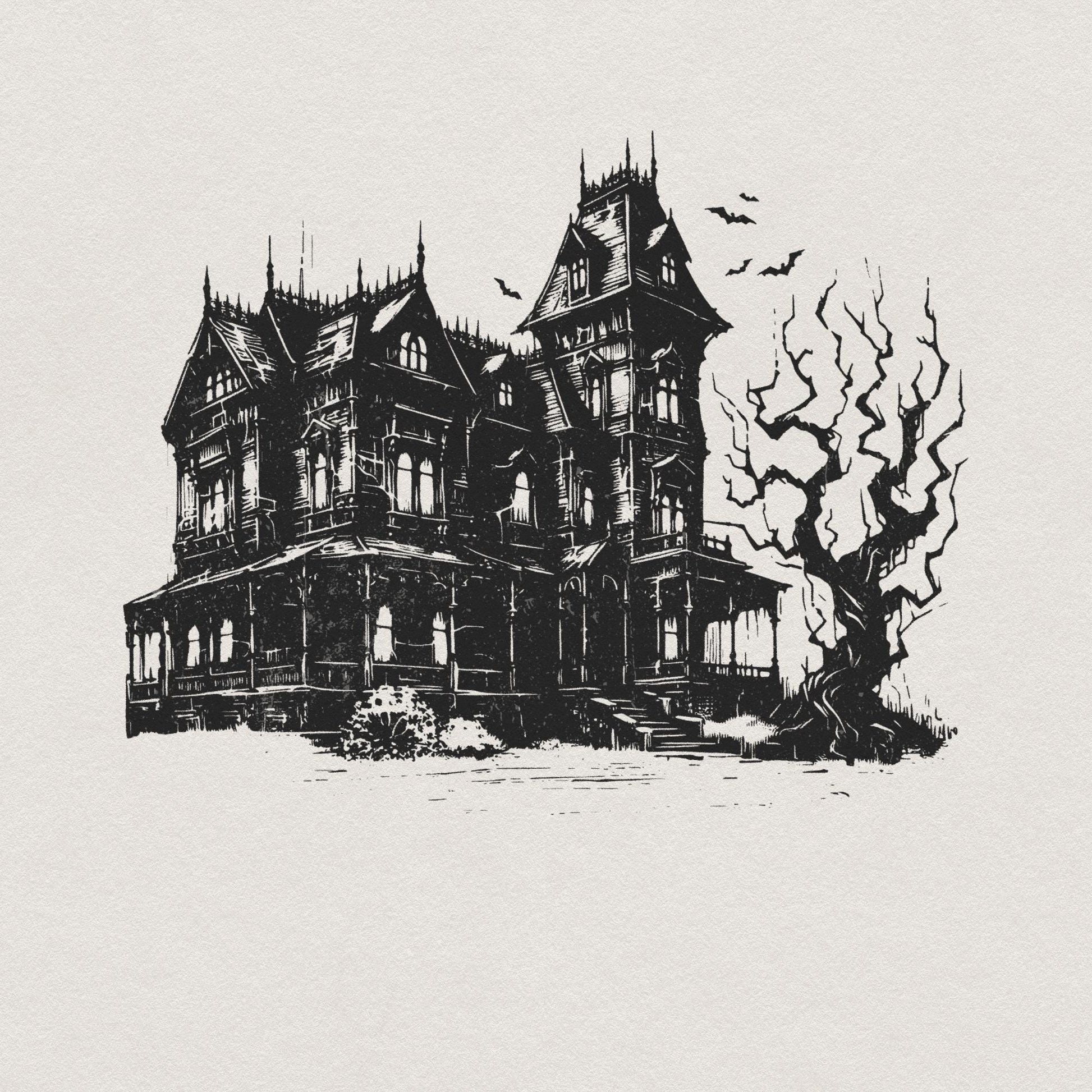 Spooky Halloween Haunted House Png, Retro Fall Sublimation - 300 DPI