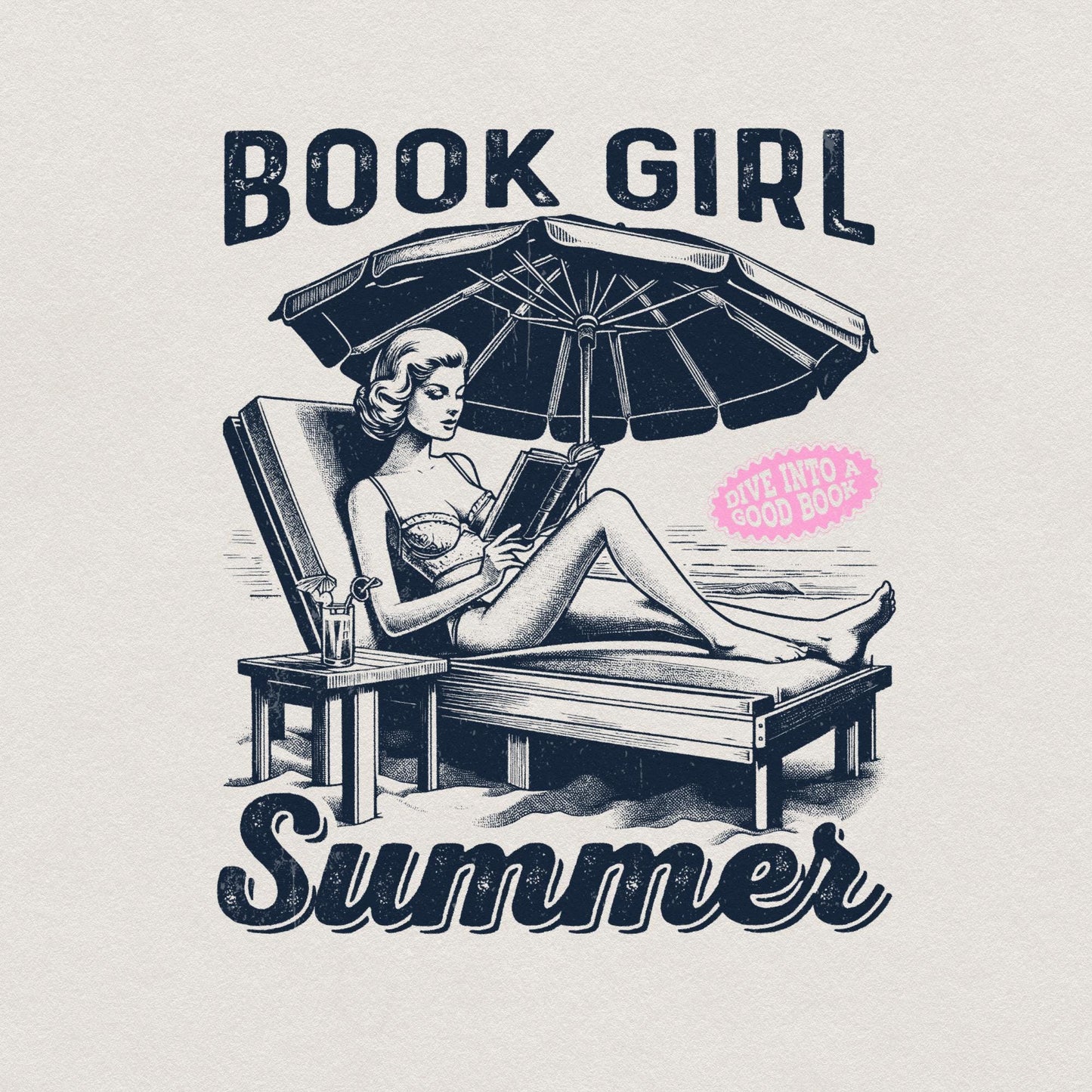 Book Girl Summer PNG, Beach Book Lover - 300 DPI Design for T-Shirt