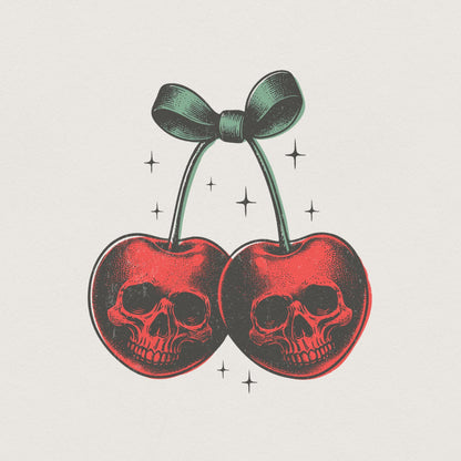 Skull Cherries PNG, Trendy Retro Halloween - 300 DPI Design for T-Shirt