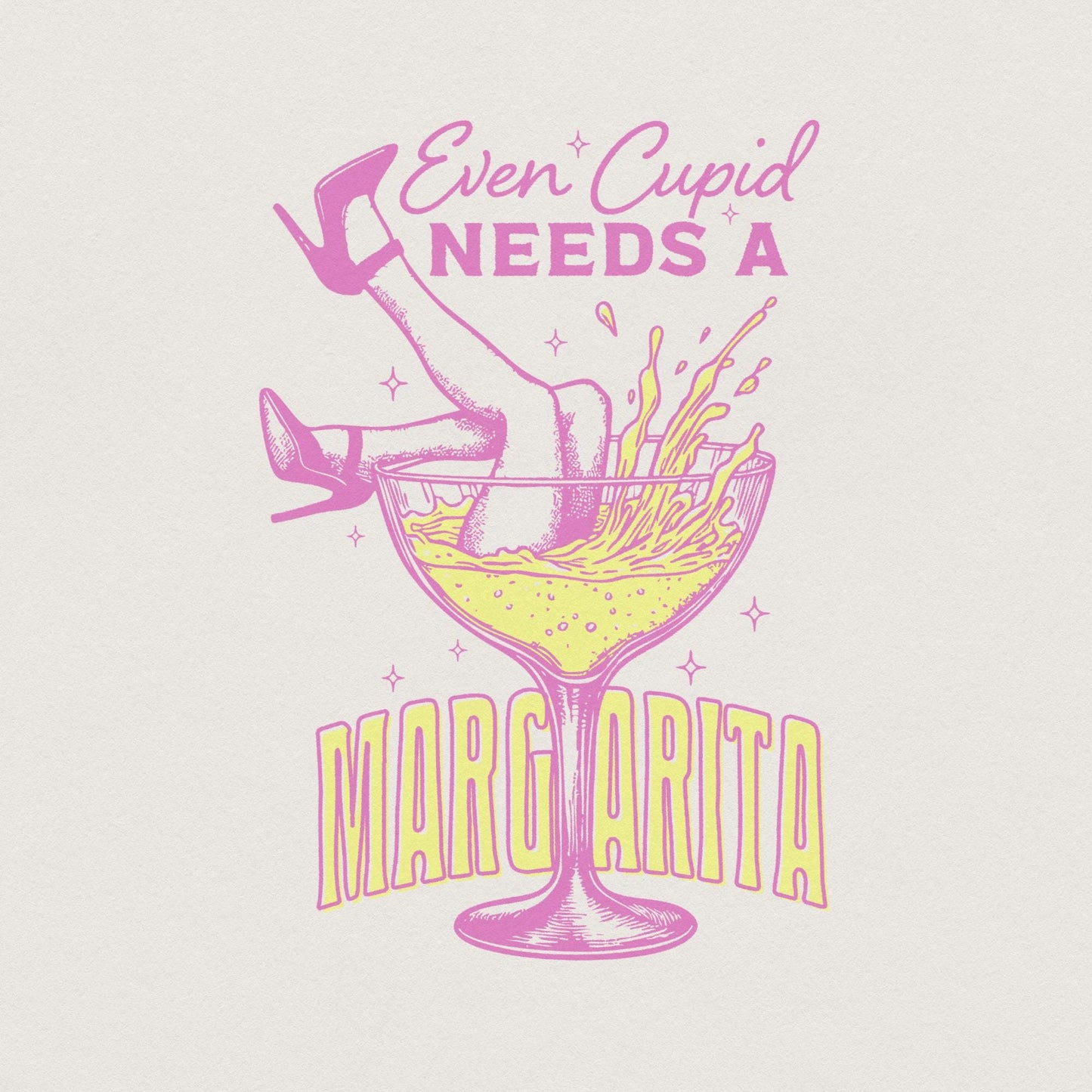 Even Cupid Needs a Margarita PNG, Retro Valentine PNG - 300 DPI Design