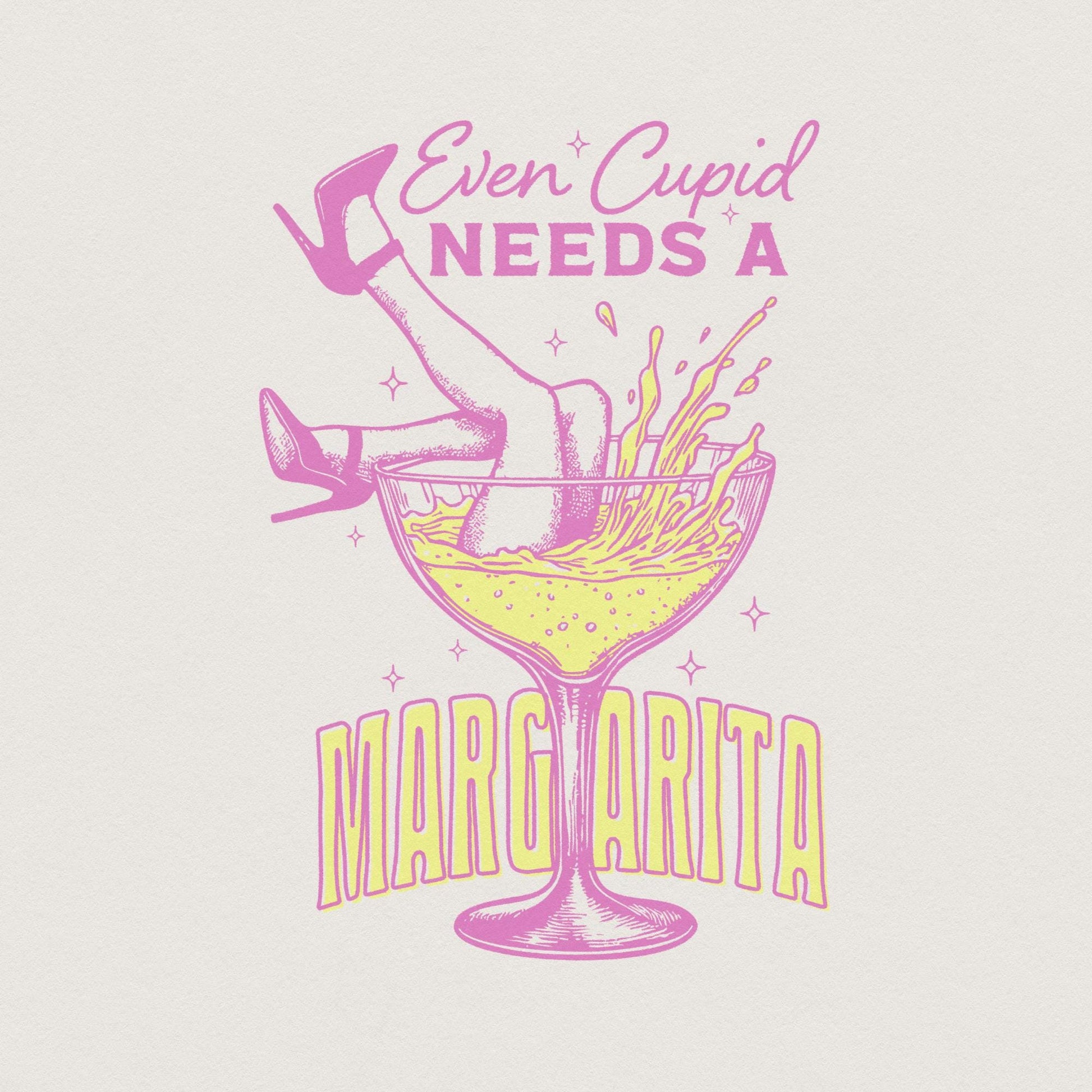 Even Cupid Needs a Margarita PNG, Retro Valentine PNG - 300 DPI Design