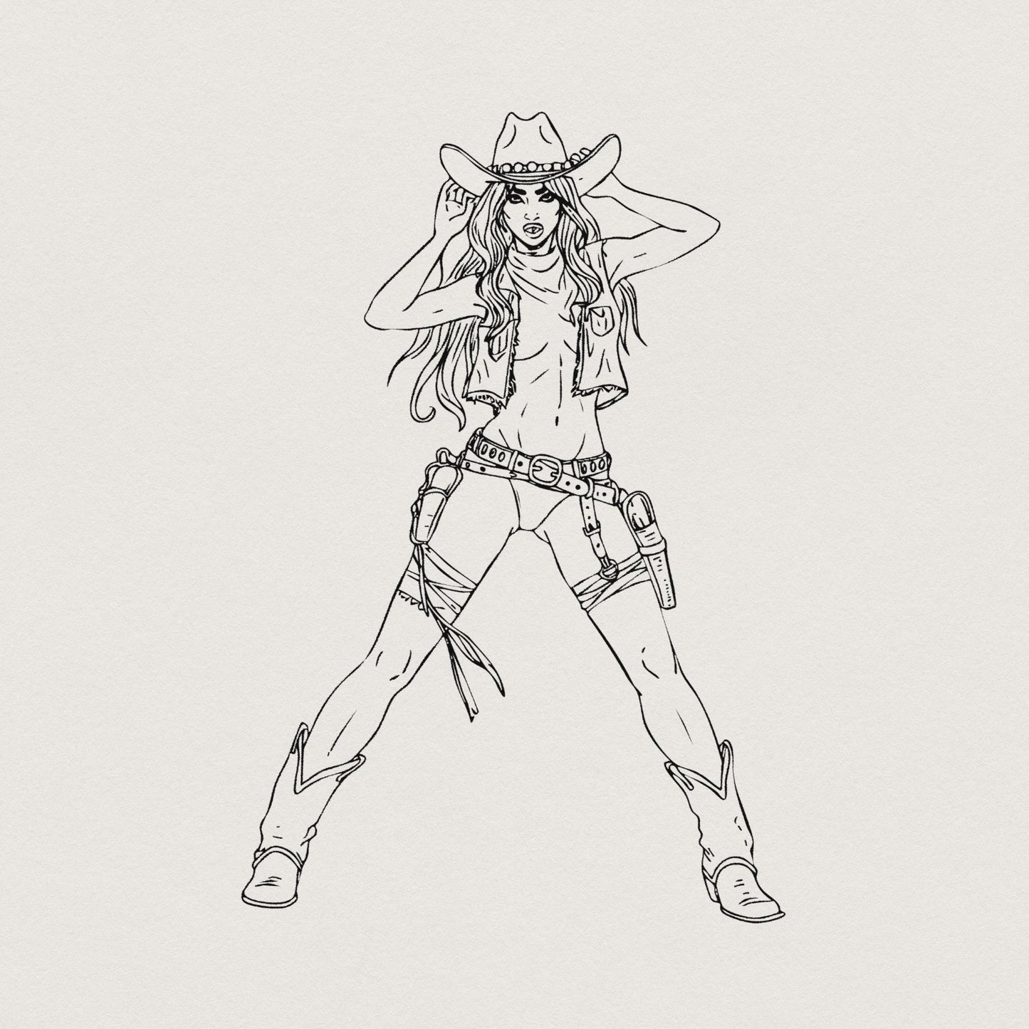 Bold Cowgirl Stance PNG, Western Action Art - 300 DPI Design for T-Shirt