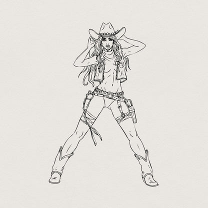 Bold Cowgirl Stance PNG, Western Action Art - 300 DPI Design for T-Shirt
