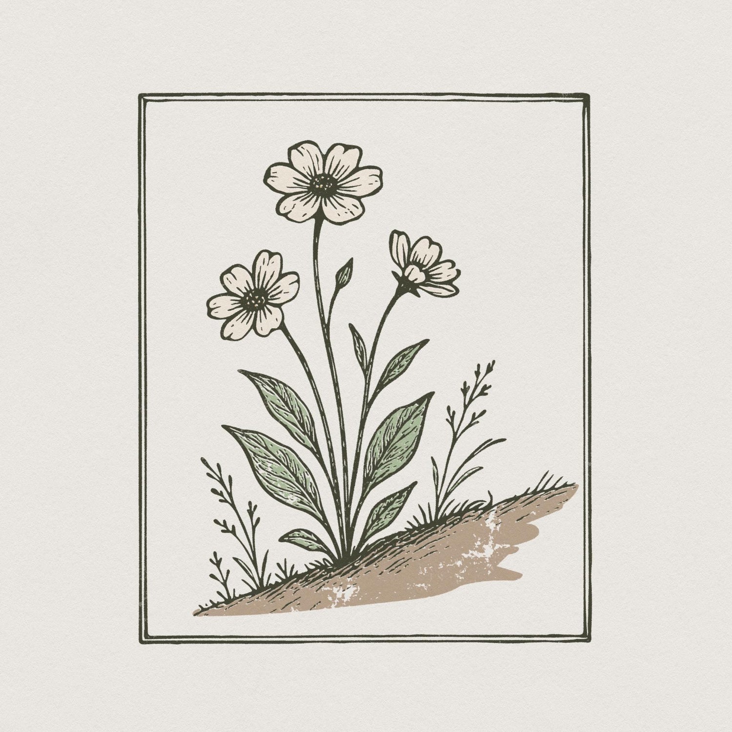 Wildflower Line Art PNG, Botanical Floral Print PNG - 300 DPI Design for