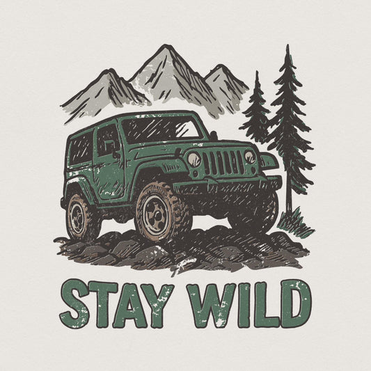 Stay Wild PNG, Adventure Jeep Clipart - 300 DPI Design for T-Shirt