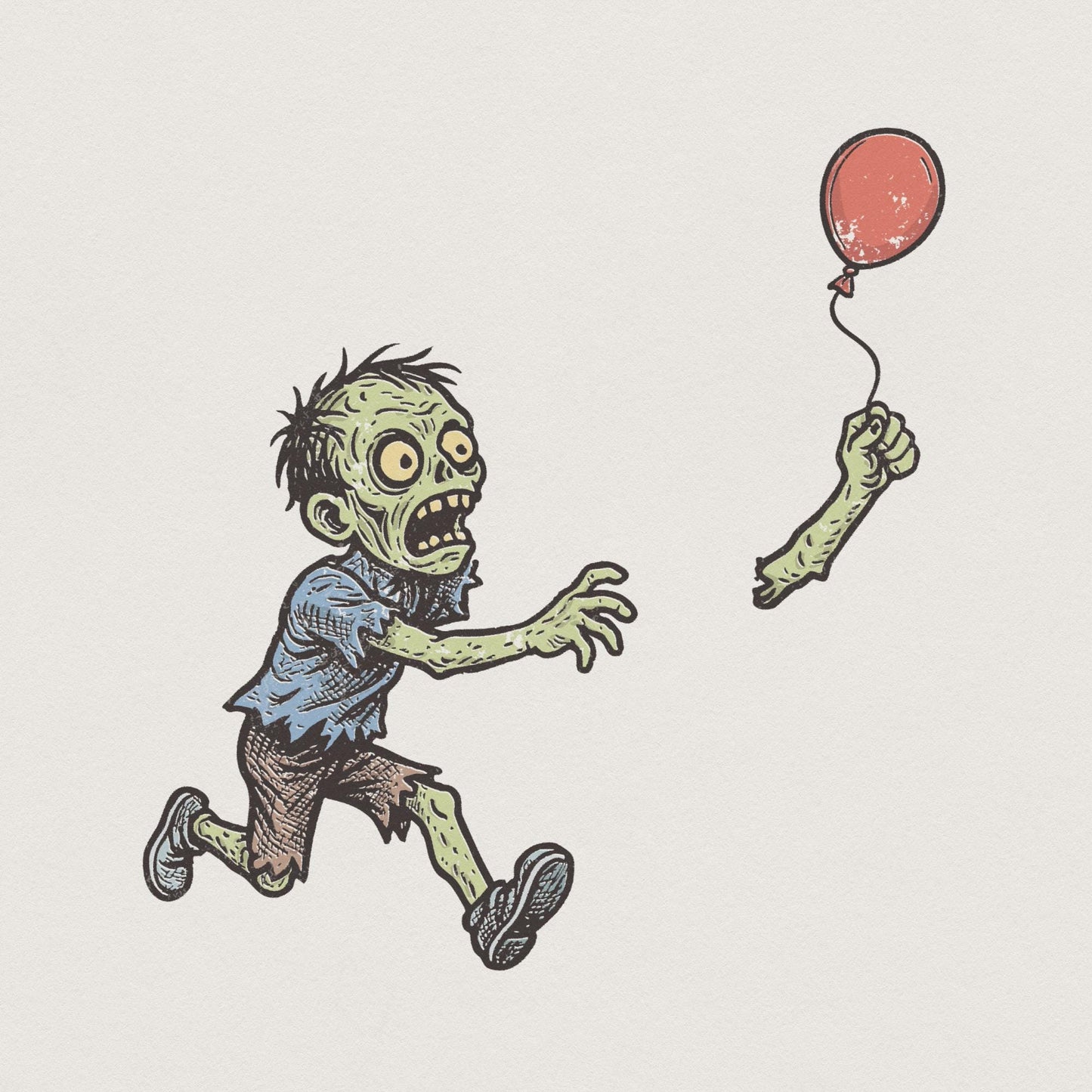 Zombie Balloon PNG, Halloween Zombie Art - 300 DPI Design for T-Shirt