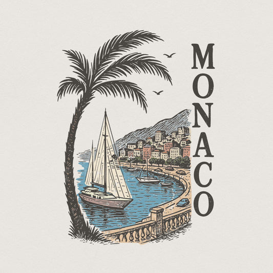 Monaco PNG, French Riviera Coastline - 300 DPI Design for T-Shirt