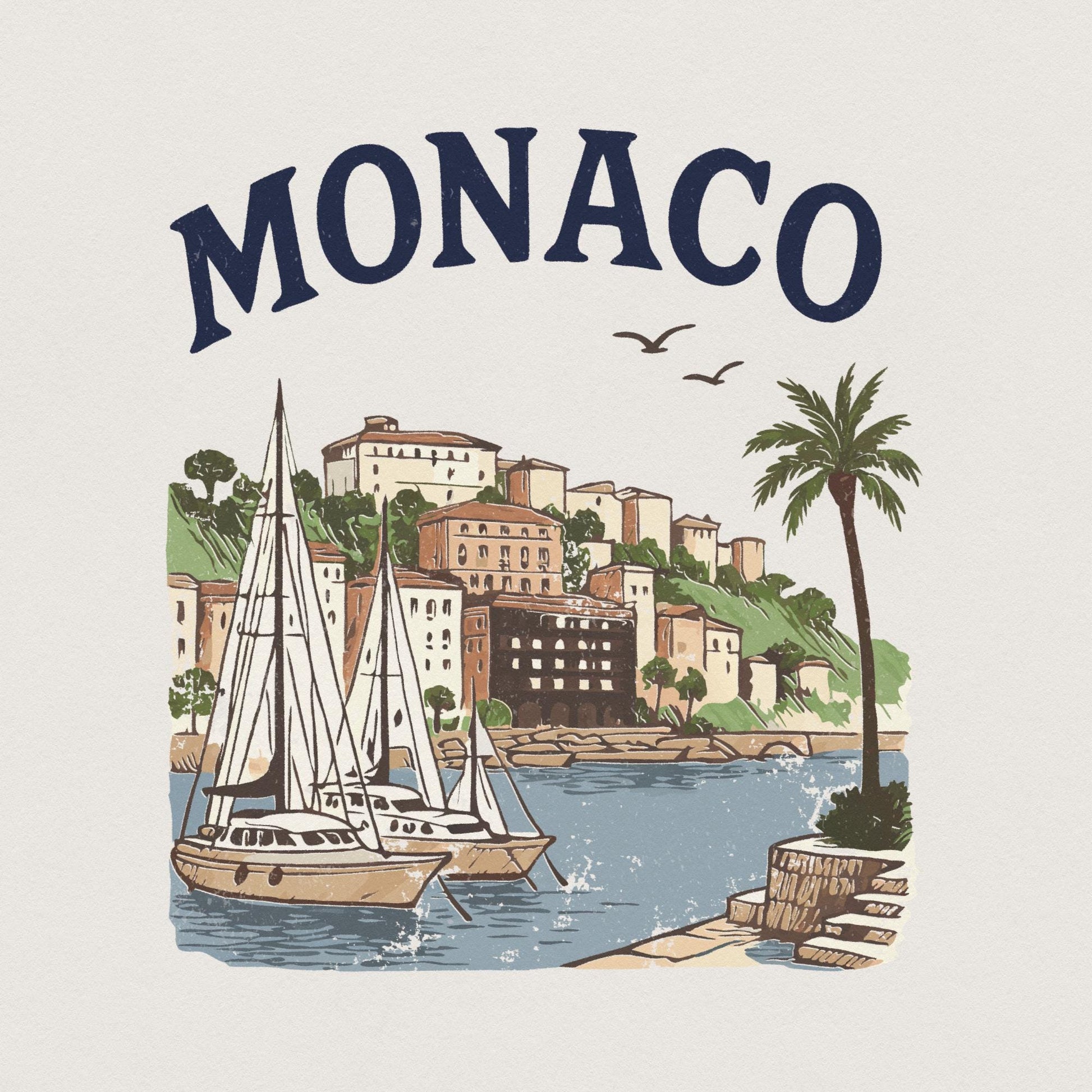 Monaco PNG Vintage Sailing Shirt, Mediterranean Riviera Travel Tee - 300