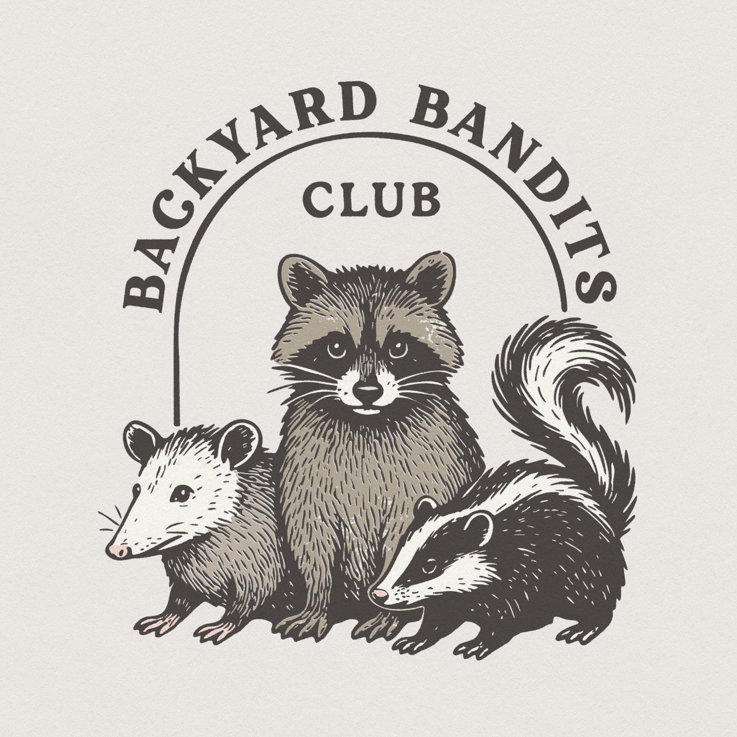 Backyard Bandits Club PNG, Raccoon Opossum Skunk Clipart - 300 DPI Design