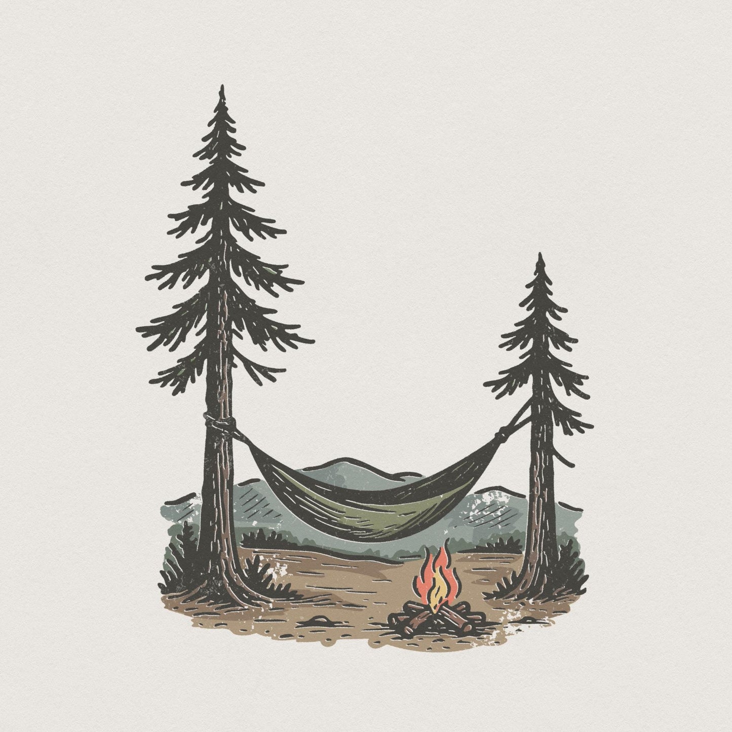 Hammock Camping PNG, Wilderness Landscape - 300 DPI Design for T-Shirt