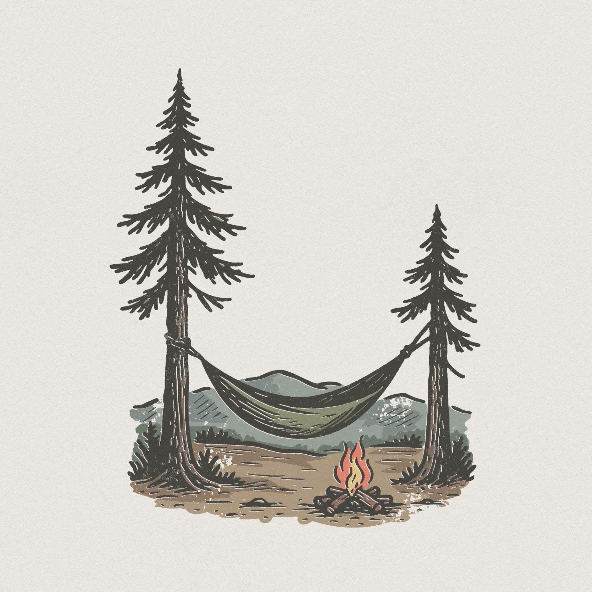 Hammock Camping PNG, Wilderness Landscape - 300 DPI Design for T-Shirt