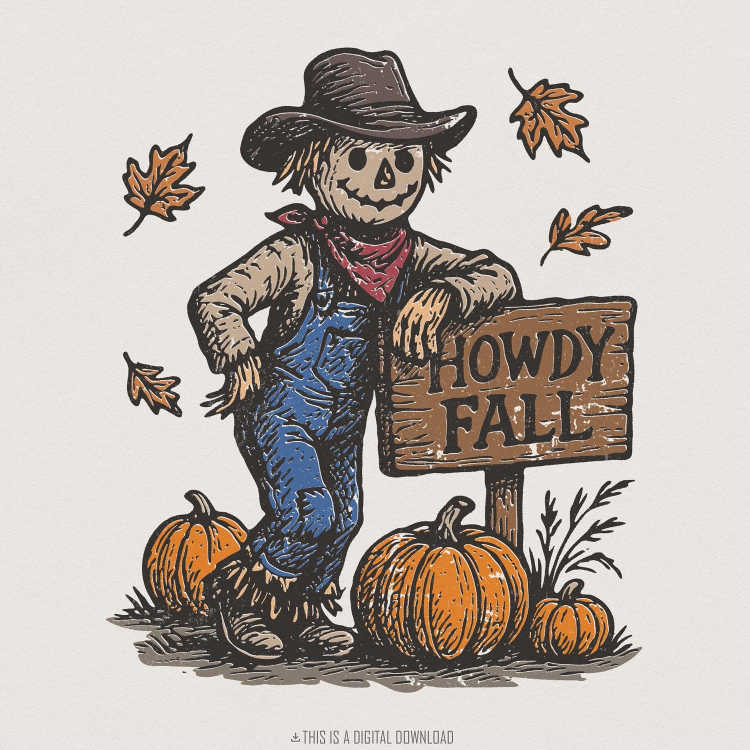 Howdy Fall PNG, Autumn Scarecrow Printable - 300 DPI Design for T-Shirt