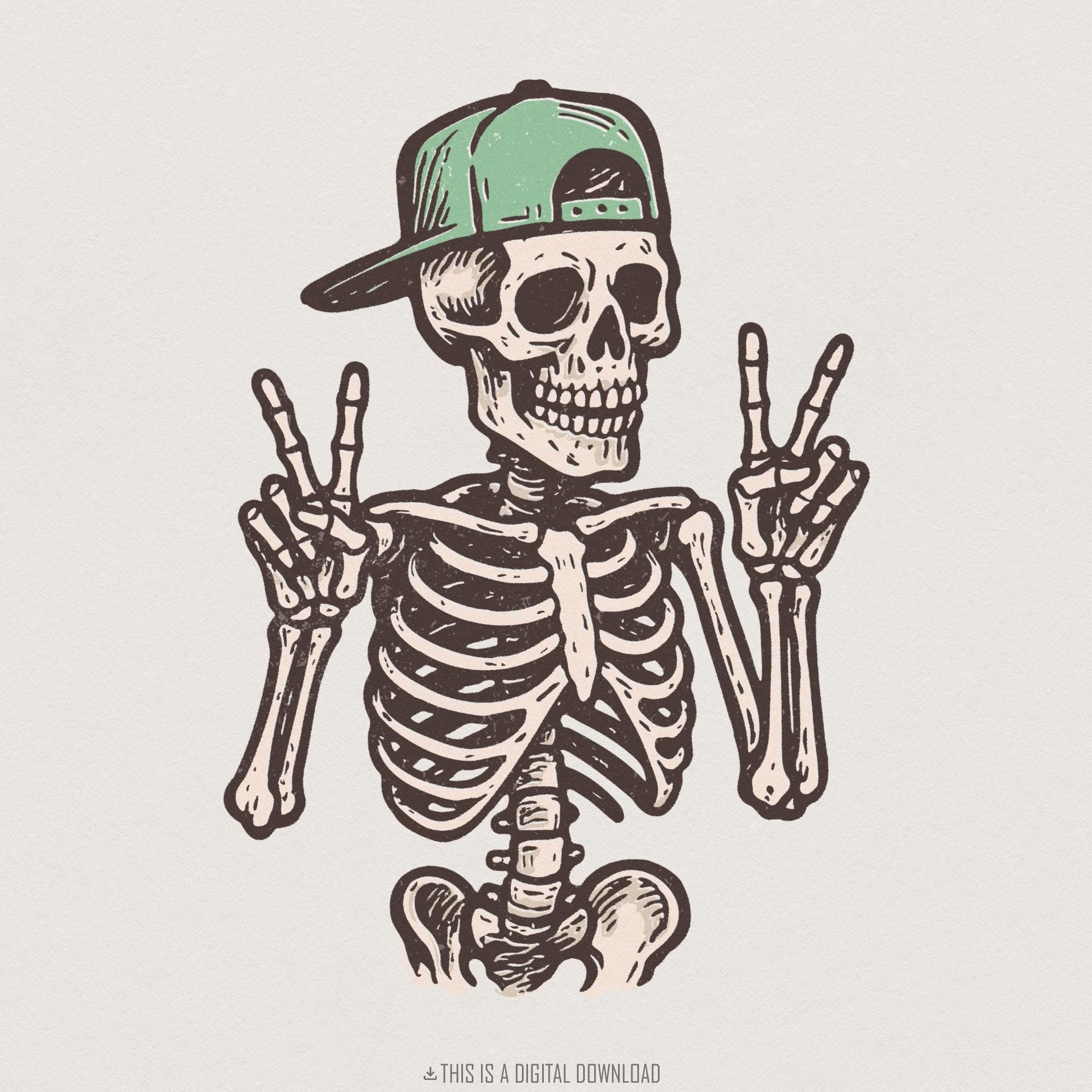 Peace Skeleton PNG, Cool Skeleton Art - 300 DPI Design for T-Shirt