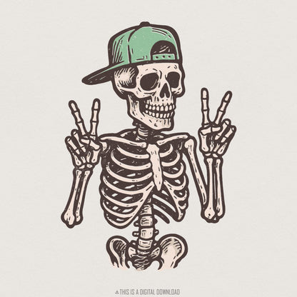 Peace Skeleton PNG, Cool Skeleton Art - 300 DPI Design for T-Shirt