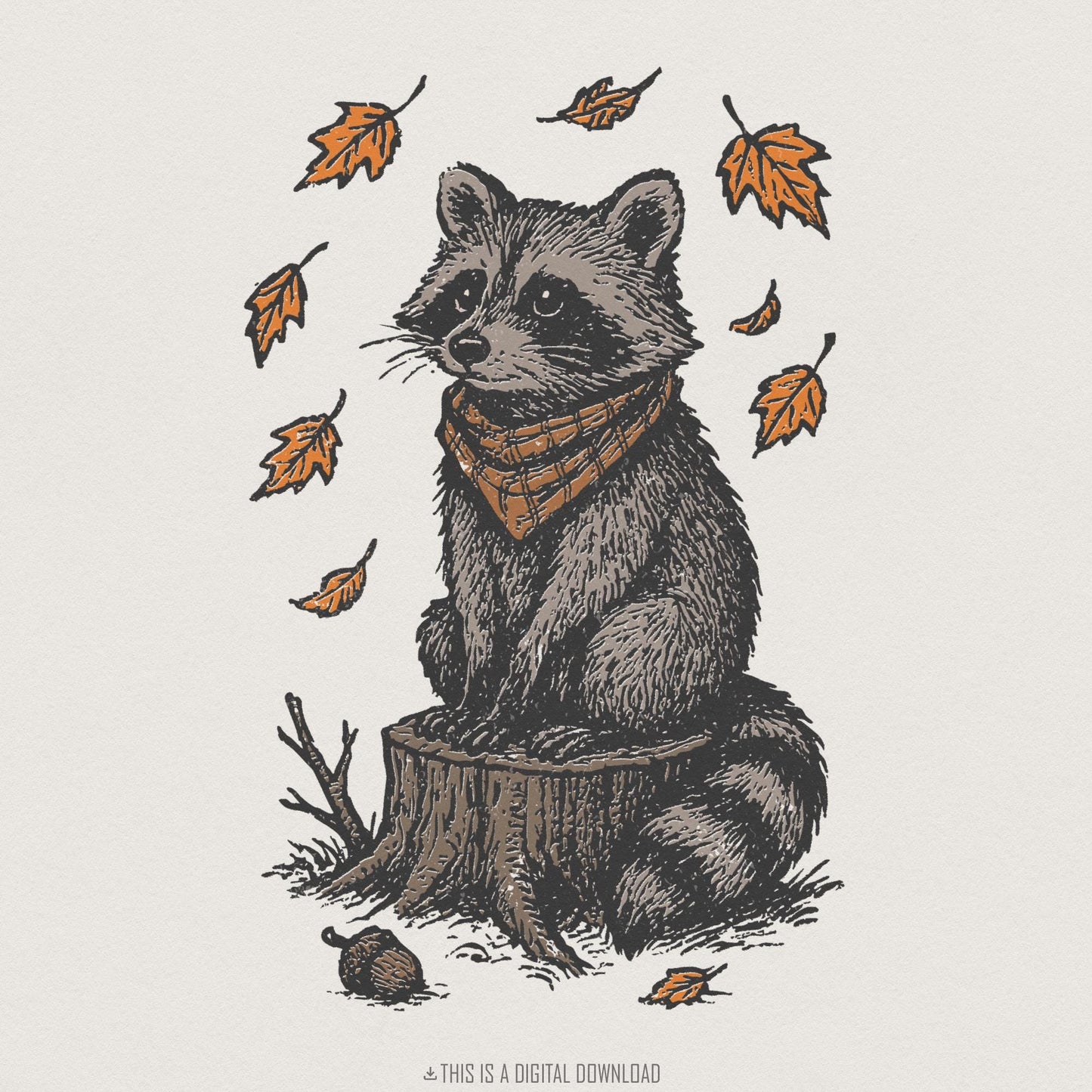 Autumn Raccoon PNG, Woodland Animal Digital Download - 300 DPI Design for