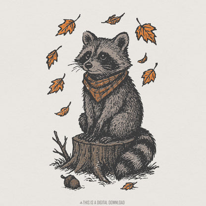 Autumn Raccoon PNG, Woodland Animal Digital Download - 300 DPI Design for