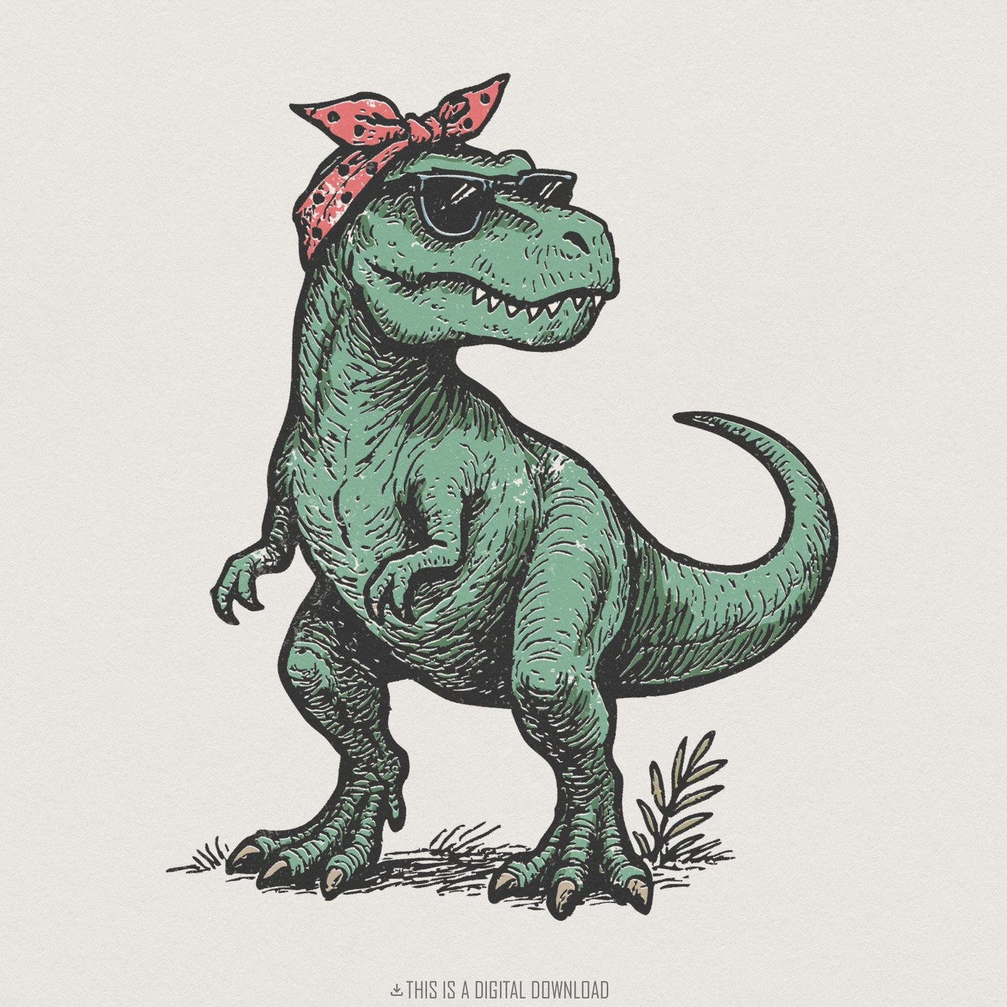 Retro T-Rex PNG, Bandana Dinosaur - 300 DPI Design for T-Shirt