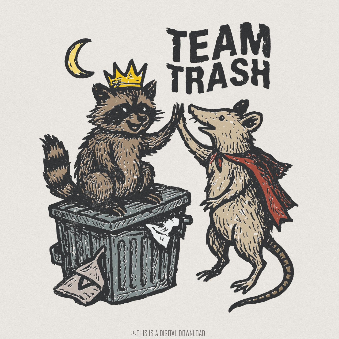 Team Trash PNG, Raccoon and Possum Digital Art - 300 DPI Design for T-Shirt