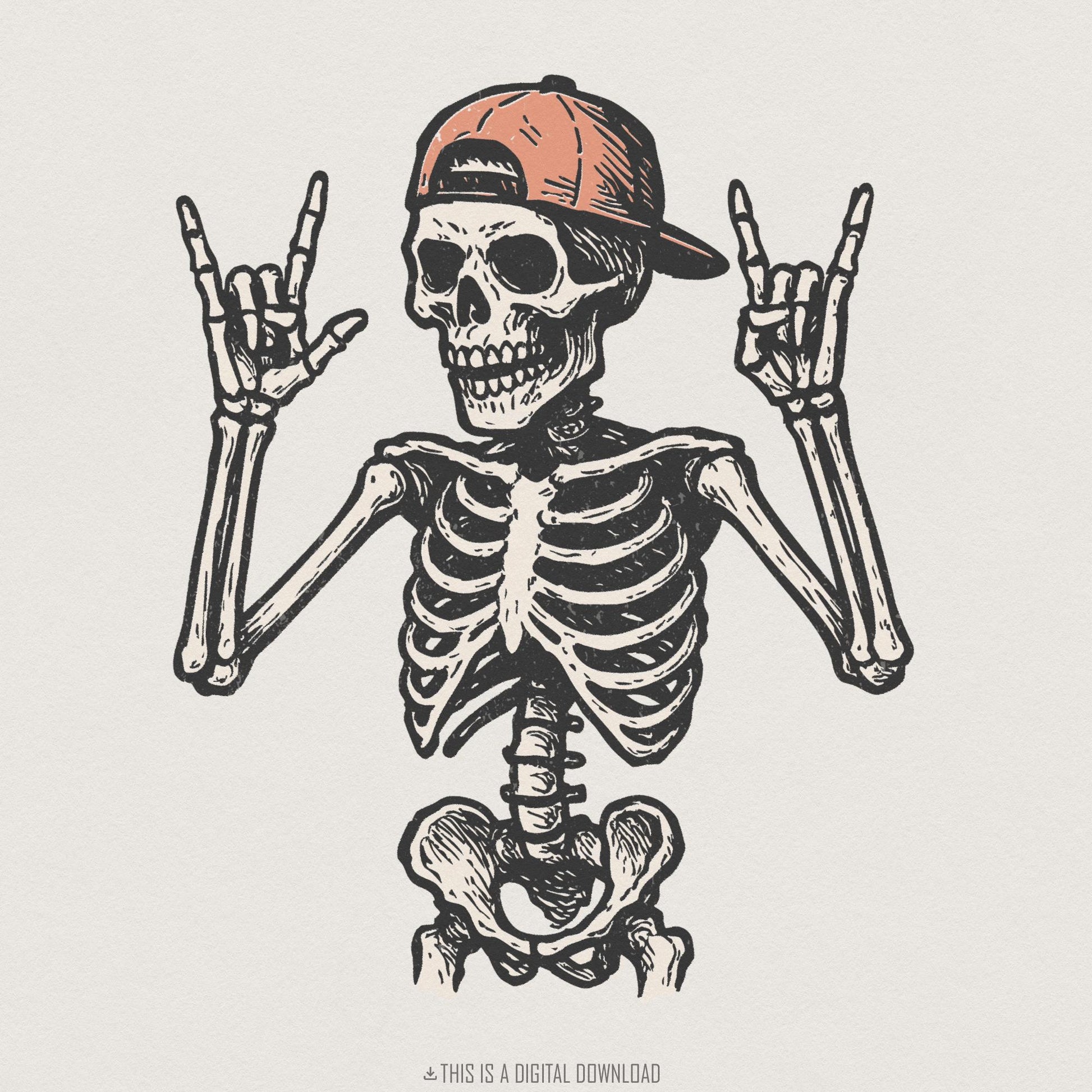 Rock On Skeleton PNG, Digital Download - 300 DPI Design for T-Shirt