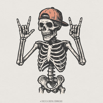 Rock On Skeleton PNG, Digital Download - 300 DPI Design for T-Shirt