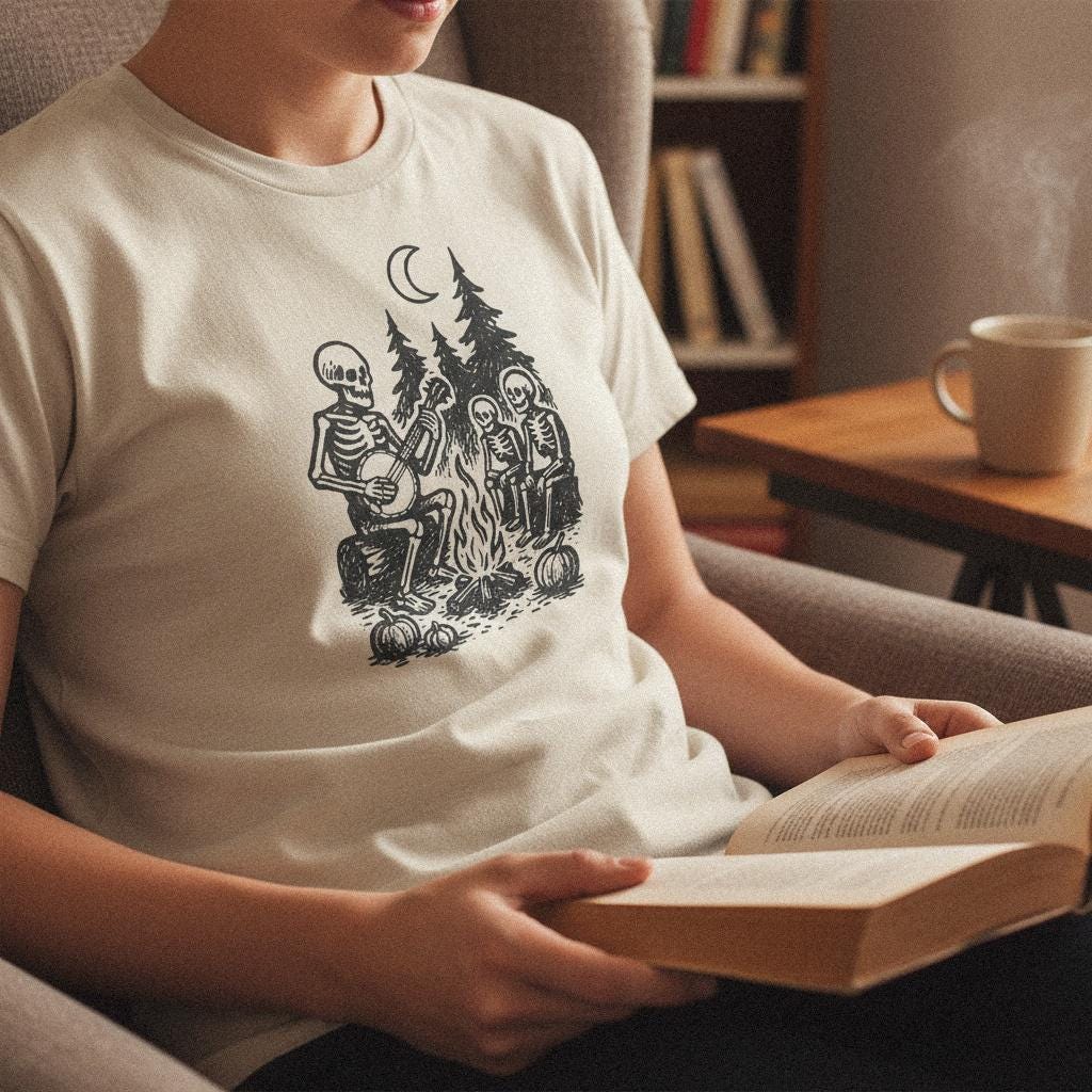 Skeleton Campfire Banjo PNG, Digital Download - 300 DPI Design for T-Shirt